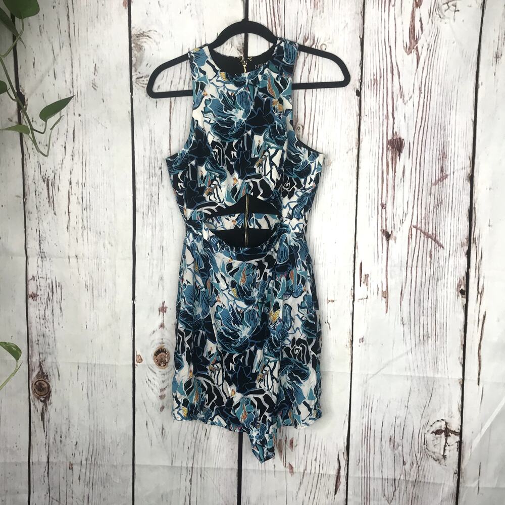 NWT NBD x the Naven Twins abstract floral cut out asymmetrical hem mini dress
